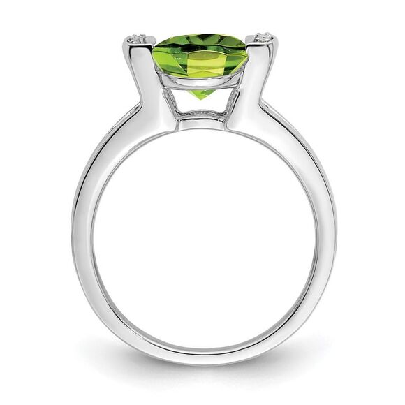 Kazi Luxury 14k White Gold Oval Peridot and Diamond Ring